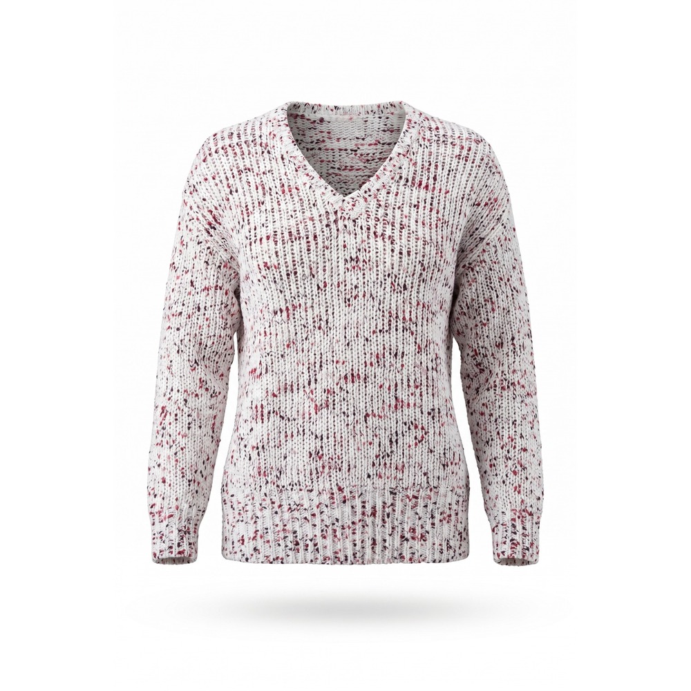 Cupio Womens 1X V-Neck Chenille Sweater Pink White Speckled Chunky Knit Pullover